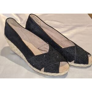Anne Klein IFlex Women's Ezzie-C Black Wedge Espadrilles Sandals Shoes Size 7